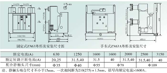 VS1-12/630-25真空斷路器安裝尺寸